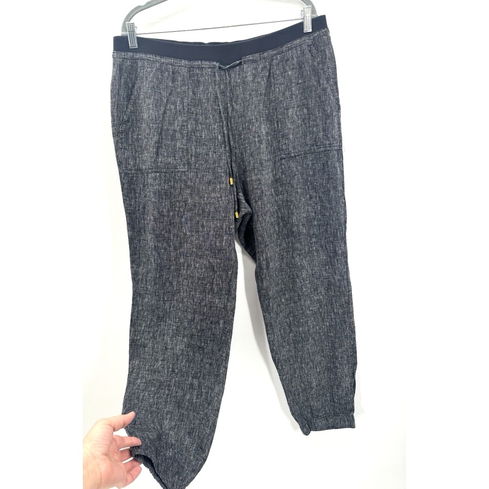 Ellen Tracy Linen Jogger Pant Pockets High Waist Large Casual Hopsack Drawstring